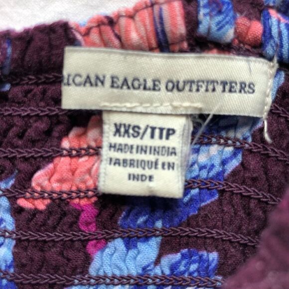 American Eagle Outfitters Short Strappy dress/tunic top Maroon/blue/white XXS - Picture 3 of 7